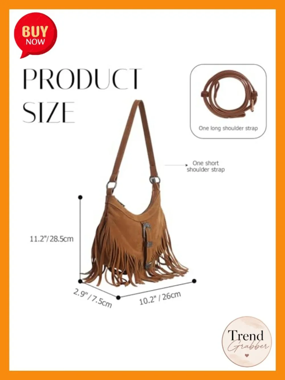 Vegan Suede Fringe Hobo Shoulder Crossbody Bag with Tassel